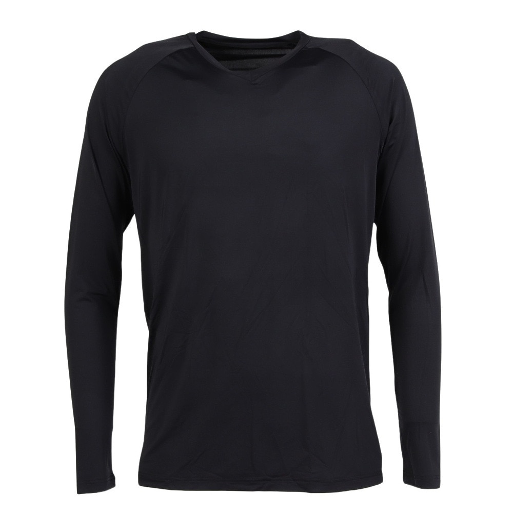 クー（Coo.）（メンズ）Vネック 長袖シャツ ドライプラスクール 黒 S-3Lサイズ 891CO5GC0004 BLK UPF50+ 紫外線対策 吸汗速乾 接触冷感 抗菌 防臭 新調 肌着