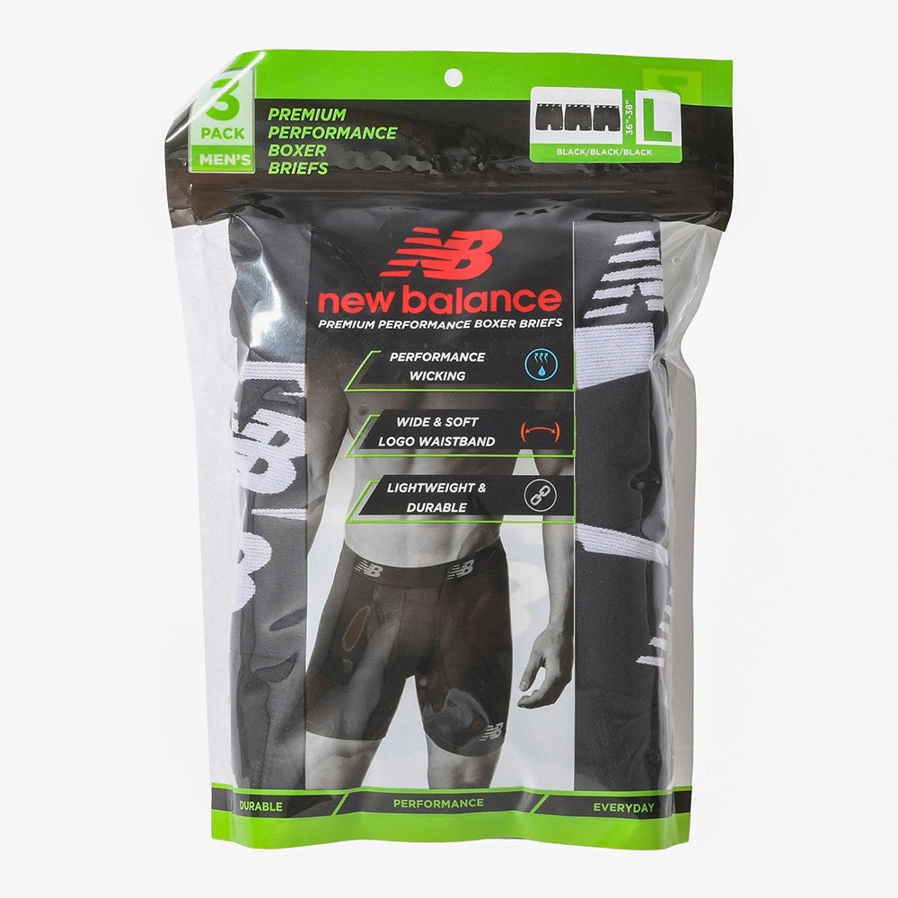 ニューバランス（new balance）（メンズ）プレミアムボクサーパンツ 6インチ 前開き 3枚セット Sサイズ-LLサイズ 黒 LAU13001BKK