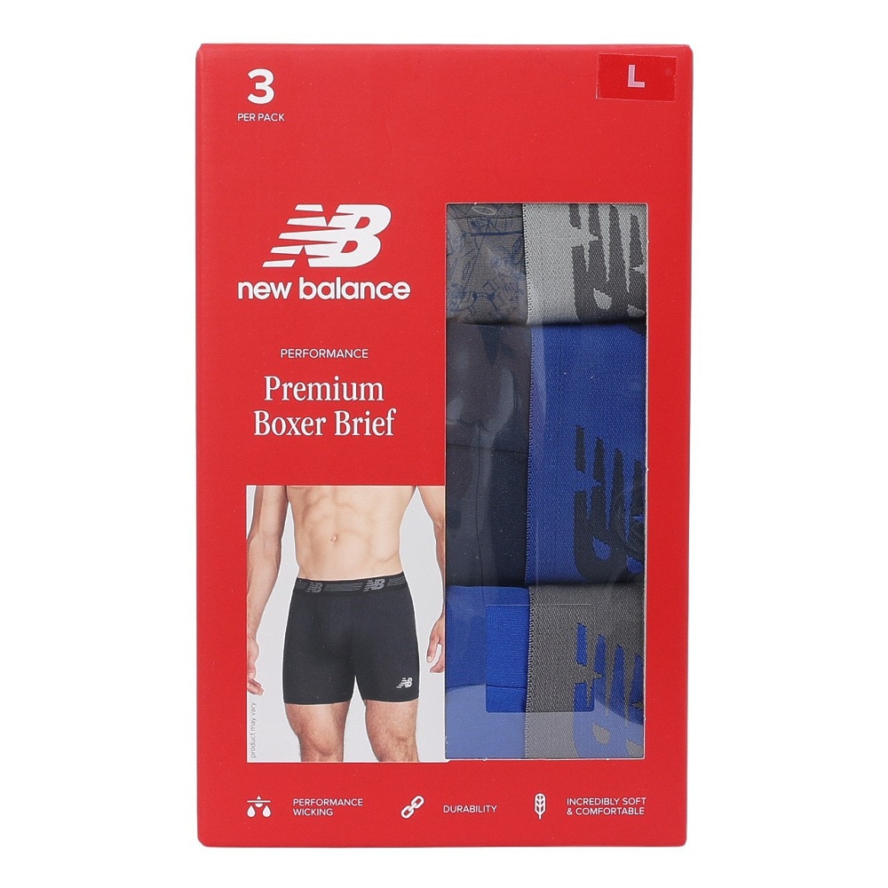 ニューバランス（new balance）（メンズ）プレミアムボクサーパンツ 6インチ前開き 3枚組 S-LLサイズ LAU13001GGM 下着 アンダーウェア ボクサー 3枚 セット