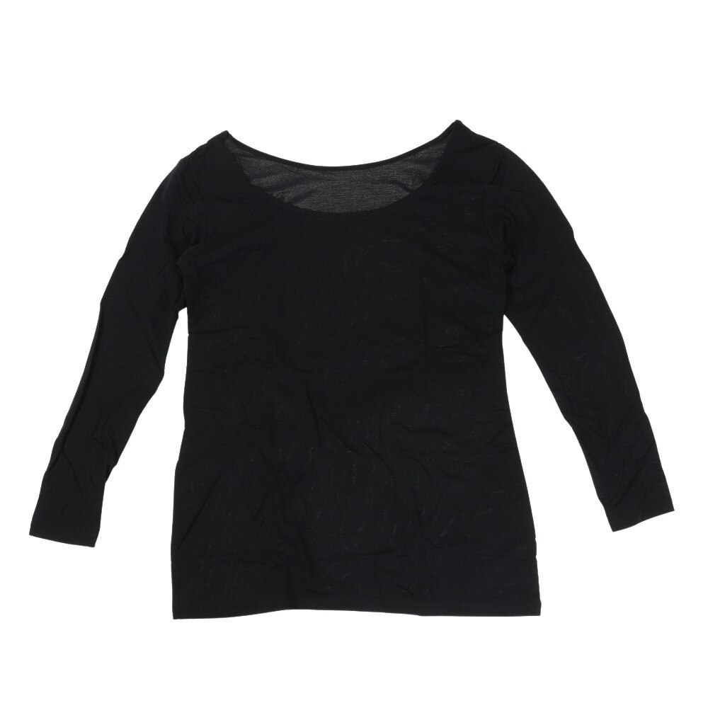 ノーブランド（NO BRAND）（レディース）ヒートクロス 薄手Uネック長袖シャツ 892NN2ES0386BLK 防寒