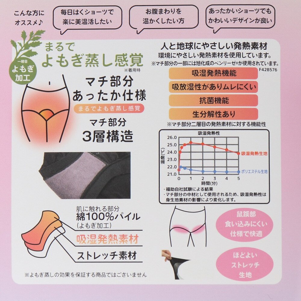 福助（レディース）美温活 よもぎ蒸し心地 ショーツ スタンダードタイプ 37-4702ABLK