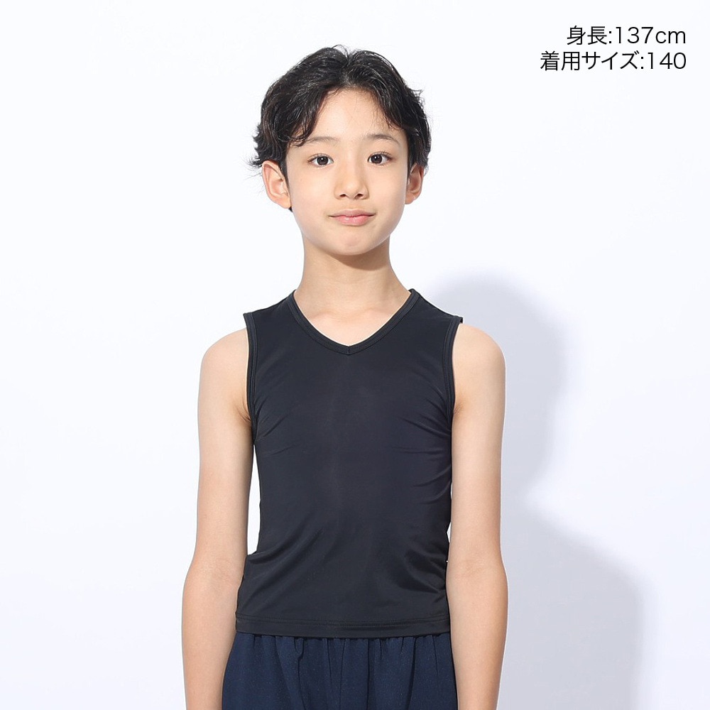 クー（Coo.）（キッズ）ジュニア ドライプラスクール Vネック ノースリーブ 893CO4GC0011 BLK 冷感