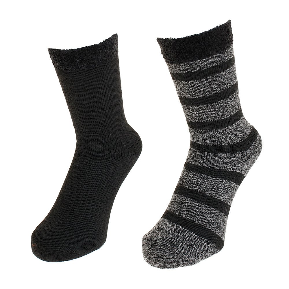 ヒートクロス あったか 二重編 ソックス 2足組 グレー ボーダー パフォーマンスギア スーパースポーツゼビオ