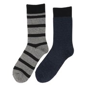 ノーブランド(NO BRAND)(メンズ)ヒートクロス 二重編み 2足組ソックス ボーダー 25.0~27.0cm 894NN2OK0403 GRY