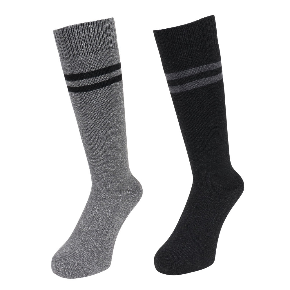 (メンズ)ヒートクロス クルーソックス ライン GRY/BLK 2足組 AB43AC1609 GRY25 防寒