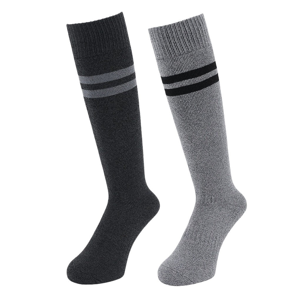 クー（Coo.）（メンズ）ヒートクロス クルーソックス 2足組 GRYBLKライン 894Q4GSA0021 GRY25 25-28cm 抗菌防臭