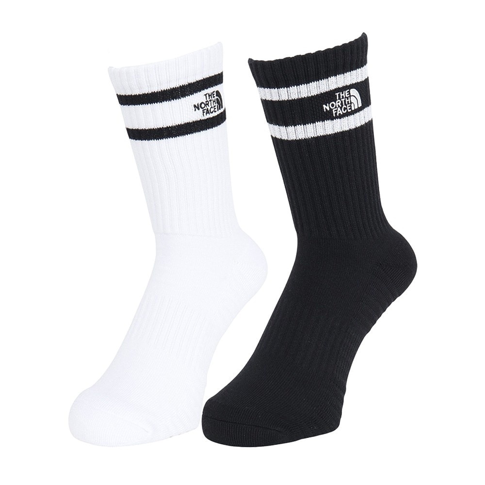 ザ・ノース・フェイス（THE NORTH FACE）（メンズ、レディース）靴下 ミドルソックス フリー ラン 2足組 クルー NN82502 KW 21-29cm ブラック×ホワイト