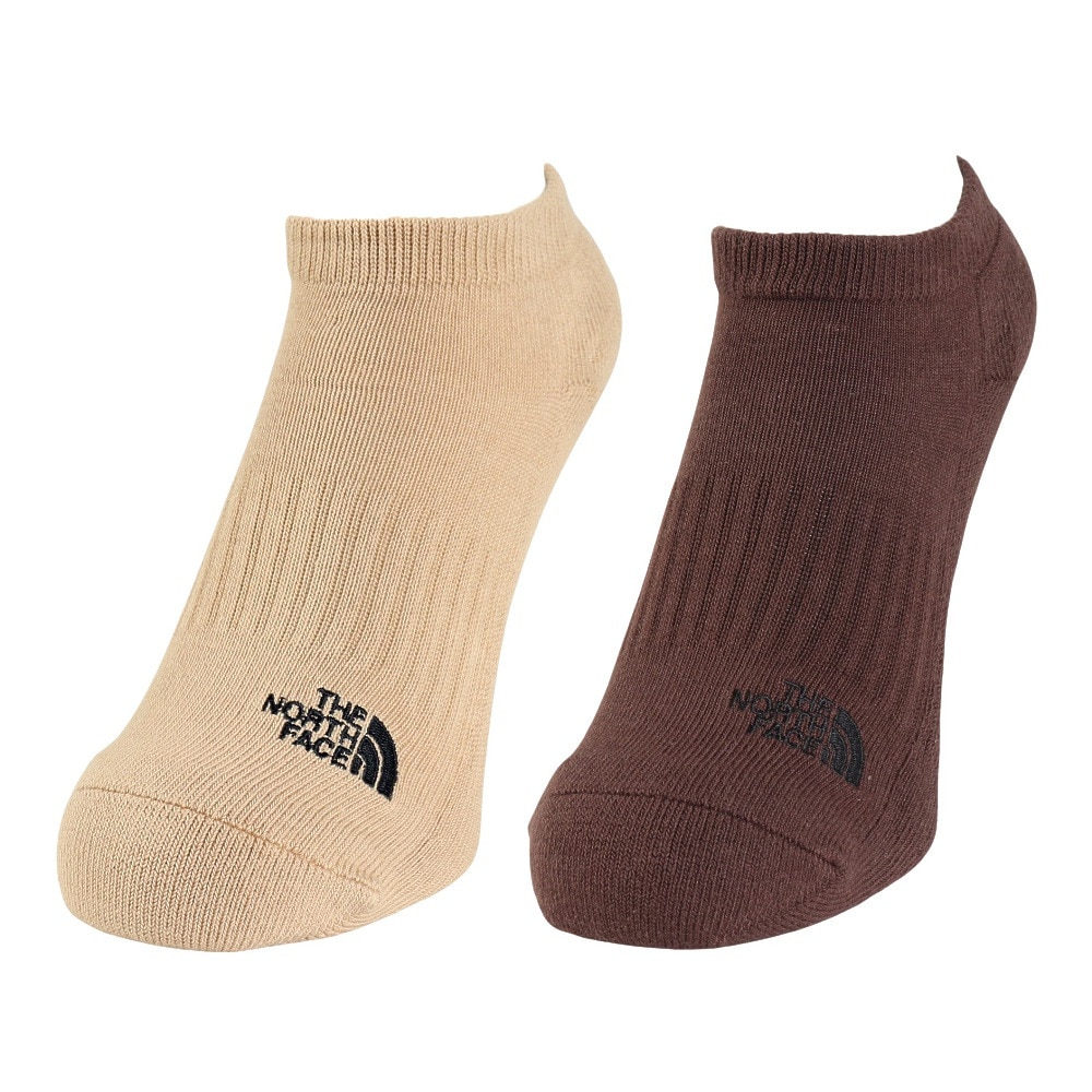 ザ・ノース・フェイス（THE NORTH FACE）（メンズ、レディース）TNFロゴ ショートソックス 2足組 NN82311 DK 抗菌 防臭 ベージュ ブラウン