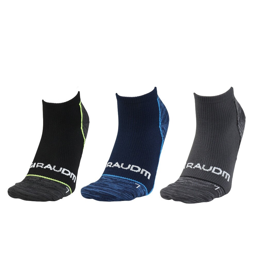 ジローム（GIRAUDM）（メンズ）靴下 シャインブロック アンクルソックス 3足組 25-28センチ BLKBLUYEL SK5S0011-WA894-GRGSA BLK 伸縮 シンプル 遮熱素材