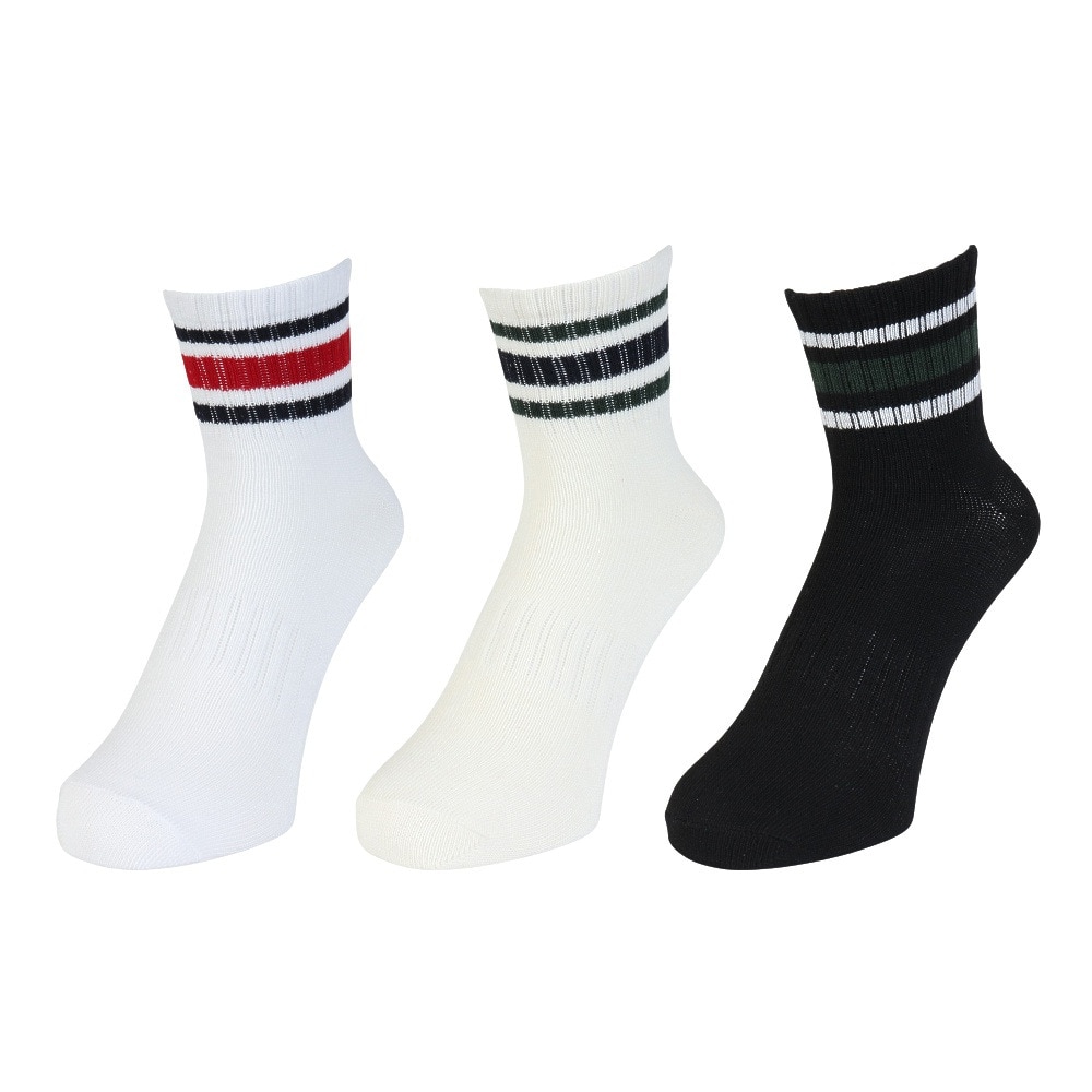 クー（Coo.）（メンズ）靴下 アンクルソックス 3足組  25-28センチ BLKWHTOFF 894CO5GSA0055 BLK 抗菌 防臭 おしゃれ カジュアル ラインソックス