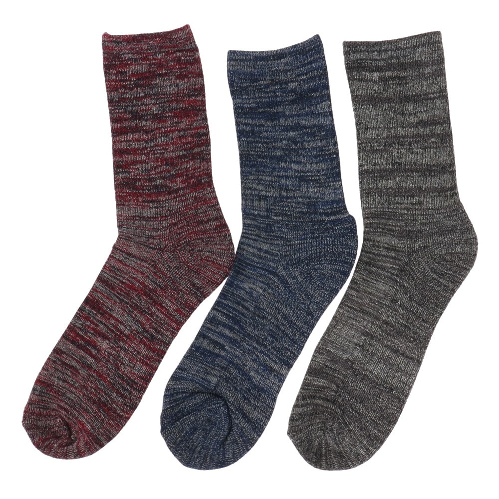 ノーブランド（NO BRAND）（メンズ）ヒートクロス 3足組 パイルソックス 25.0～28.0cm 894NN2OK0411 RED