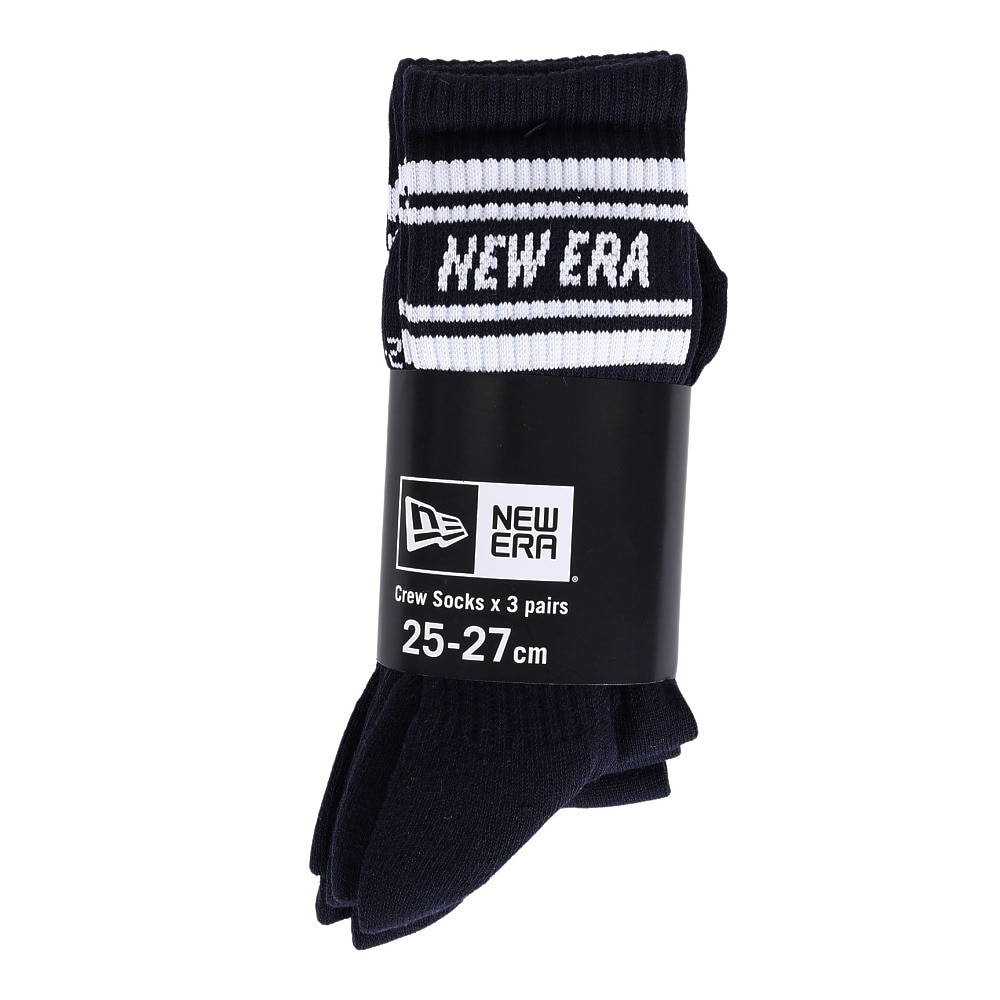 ニューエラ（NEW ERA）（メンズ、レディース、キッズ）ソックス クルー 3ペア ライン 白 21cm～29cm 13517761 靴下 3足セット 3足組 3P ホワイト