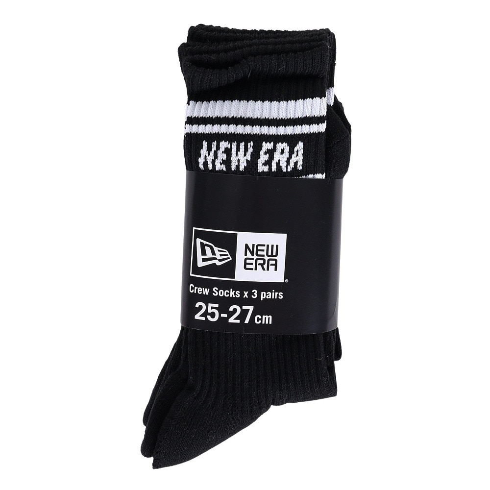 ニューエラ（NEW ERA）（メンズ、レディース、キッズ）ソックス クルー 3ペア ライン 白 21cm～29cm 13517761 靴下 3足セット 3足組 3P ホワイト