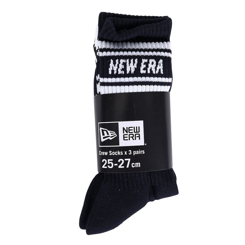 ニューエラ（NEW ERA）（メンズ、レディース、キッズ）ソックス クルー 3ペア ライン 白 21cm～29cm 13517761 靴下 3足セット 3足組 3P ホワイト