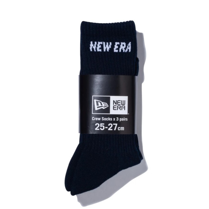 ニューエラ（NEW ERA）（メンズ、レディース、キッズ）ソックス クルー 3足組 紺  21-29cm 14518177  3足ソックス クルー丈 新調 カジュアル シンプル 