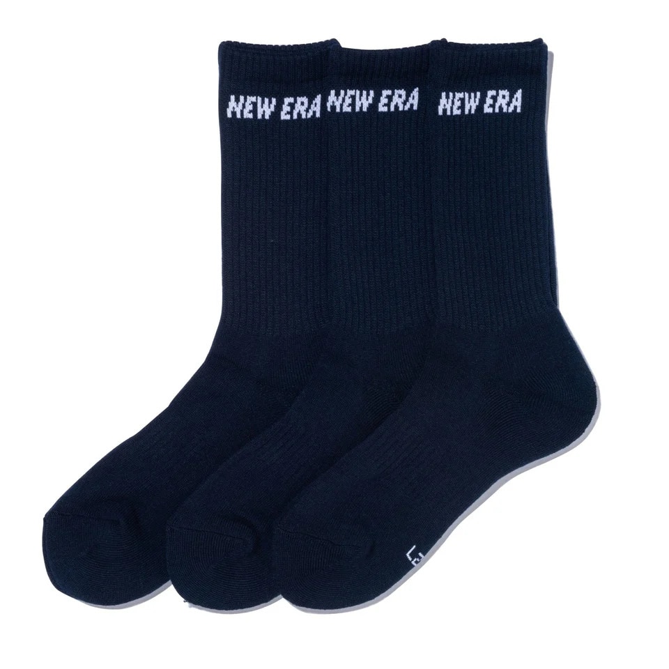 ニューエラ（NEW ERA）（メンズ、レディース、キッズ）ソックス クルー 3足組 紺  21-29cm 14518177  3足ソックス クルー丈 新調 カジュアル シンプル 