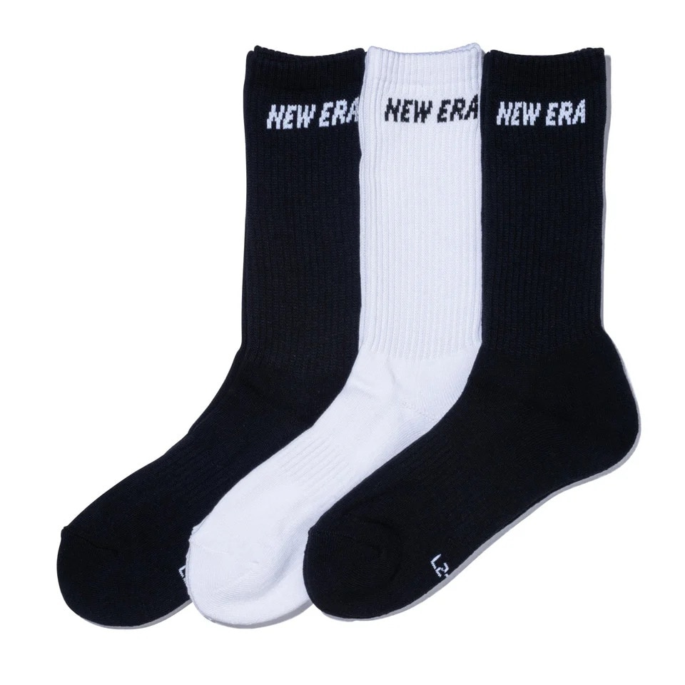 ニューエラ（NEW ERA）（メンズ、レディース）ソックス クルー丈 3足組 ブラック ブラック ホワイト 14518178