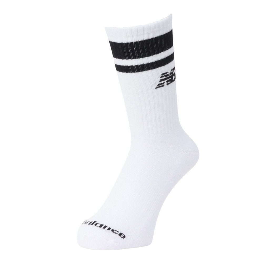 ニューバランス（new balance）（メンズ）靴下 ストライプ ミッドカーフソックス 3足組 白 M-LLサイズ LAS51243WK スト系 私服 新調 衣替え 運動