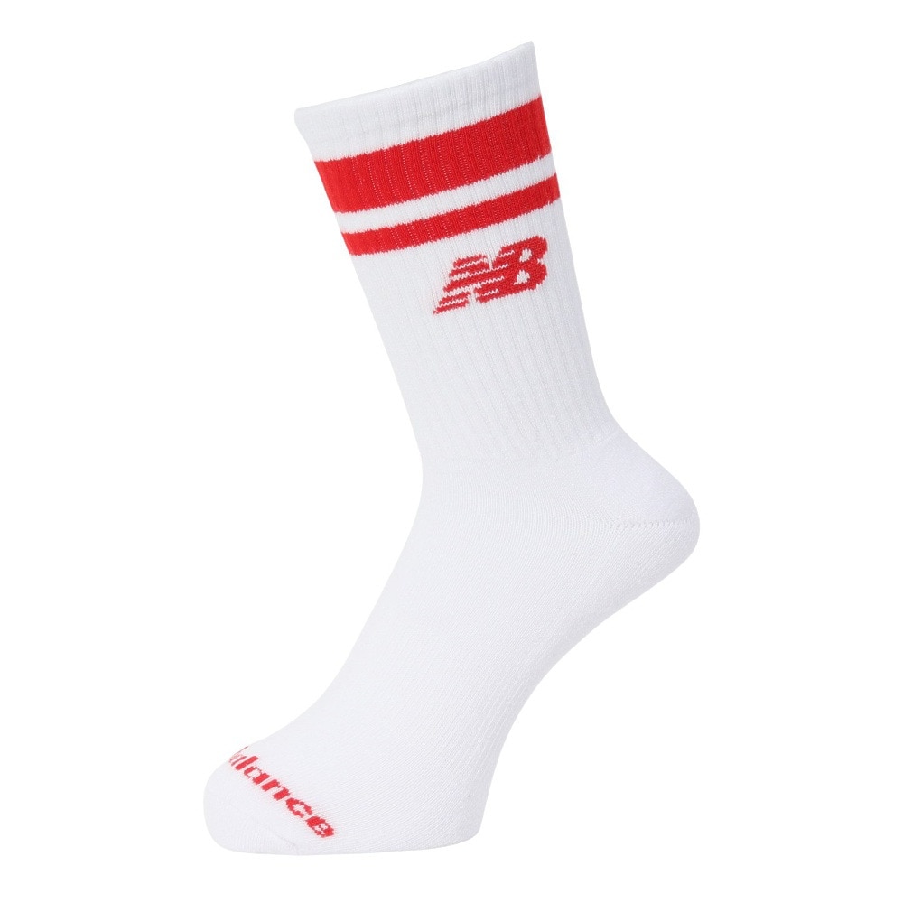 ニューバランス（new balance）（メンズ、レディース）靴下 ストライプ ミッドカーフソックス 3足組 白  M-LLサイズ LAS51243WT スト系 私服 新調 衣替え 運動
