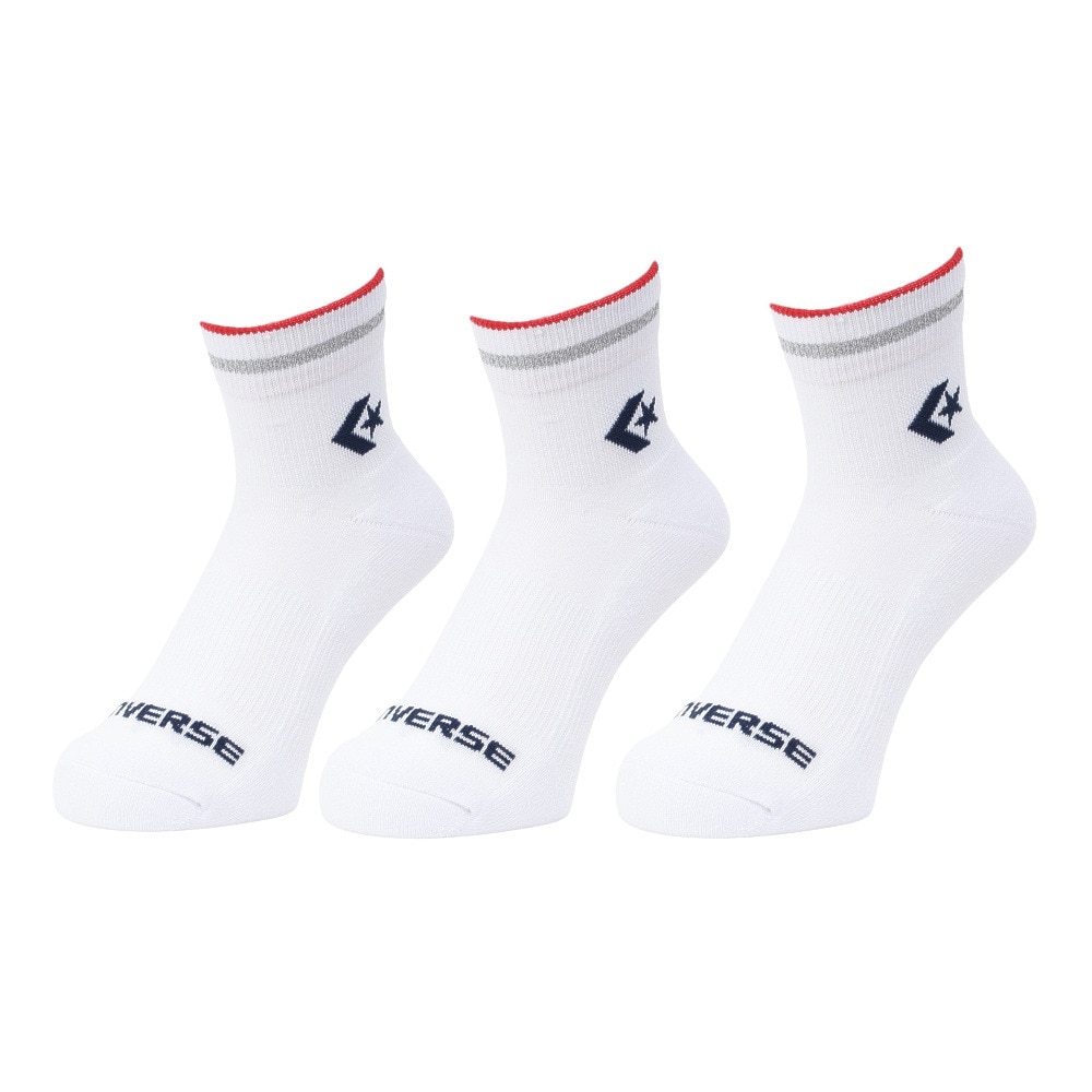 コンバース（CONVERSE）（メンズ）ショートソックス RFLCTR 白 25-27センチ 3足組 W 41900010 シンプル スポーツ 部活 学生 私服 新調 衣替え 運動 ギフト プレゼント