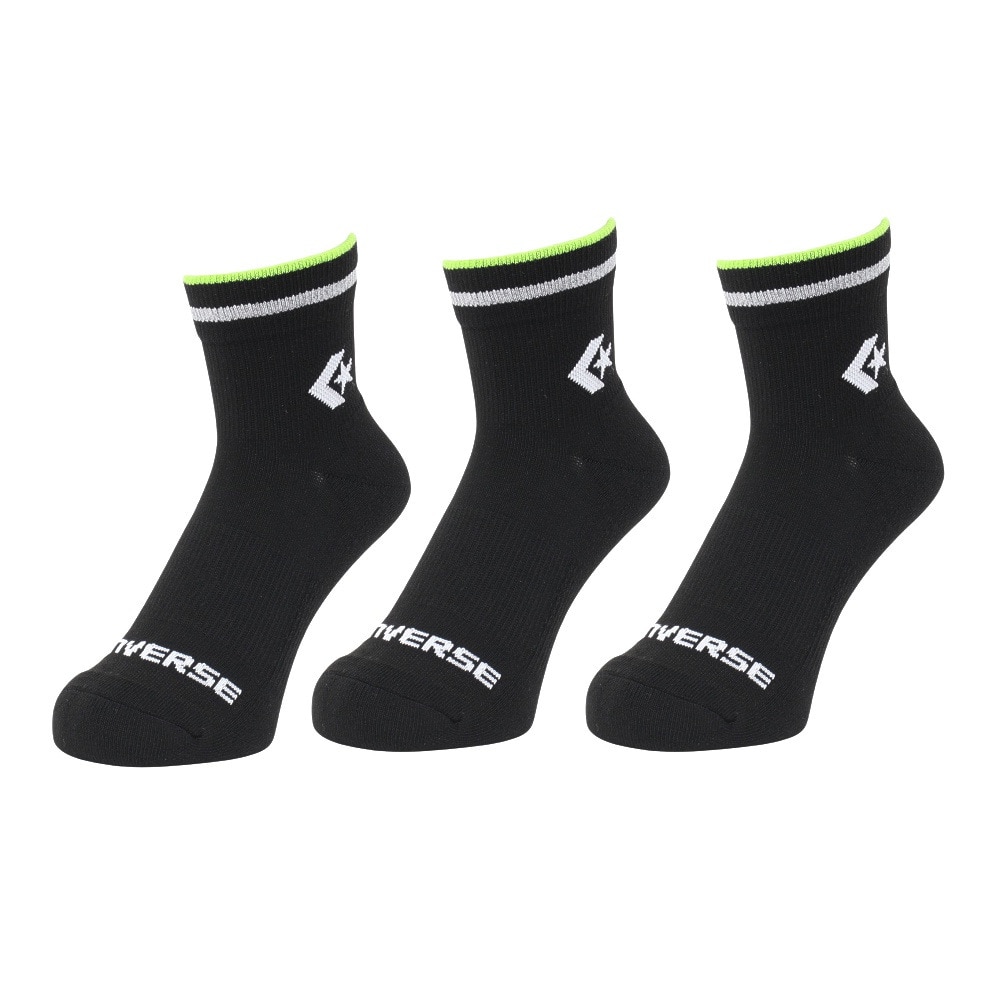 コンバース（CONVERSE）（メンズ）ショートソックス RFLCTR 黒 3足組  25-27センチ B 41900011 シンプル スポーツ 部活 学生 私服 新調 衣替え 運動 ギフト プレゼント