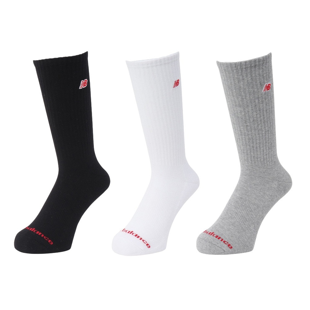 ニューバランス（new balance）（メンズ、レディース）靴下 パッチロゴ クルーソックス 3足組 M-LLサイズ LAS51263WM スト系 私服 新調 衣替え 運動