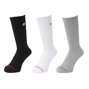 (メンズ、レディース)靴下 パッチロゴ クルーソックス 3足組 M-LLサイズ LAS51263WM スト系 私服 新調 衣替え 運動