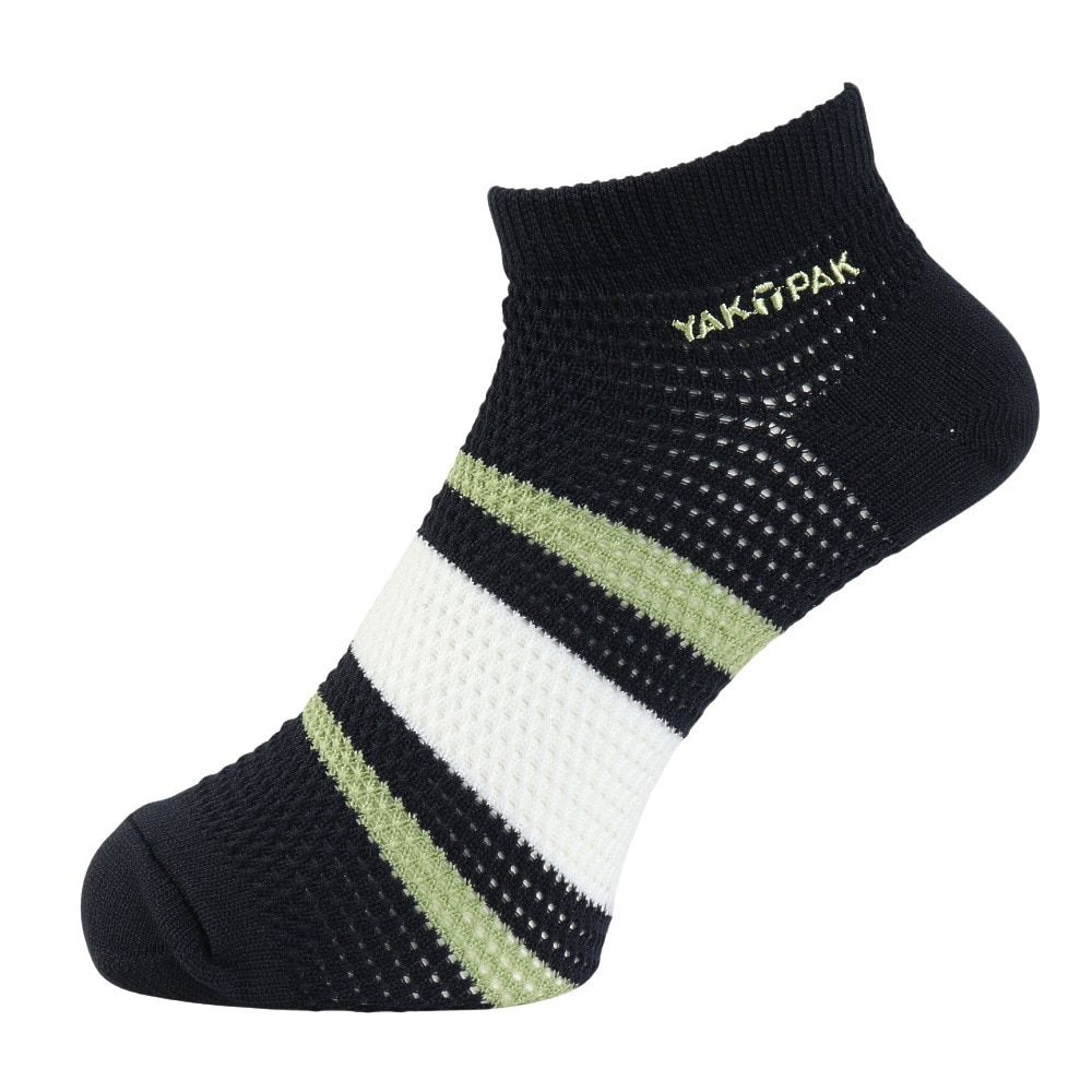 ヤックパック（YAK PAK）（メンズ）靴下 刺繍ライン SNK アンクルソックス 黒 25-27センチ 34E15500S 抗菌防臭 メッシュ おしゃれ 普段使い
