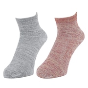 (レディース)3層構造 2足組 アンクル丈 ソックス 895Q4GSA0078 RED 22-25cm