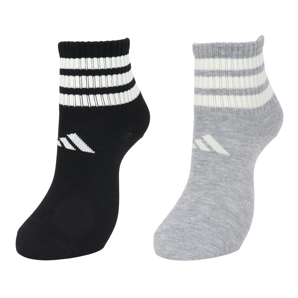 アディダス（adidas）（レディース）ソックス 靴下 2足組 2P SOCKSSOCKSLGTGRE 黒/グレー Sサイズ (23-25cm) ODW23-KK8071 ショート丈 セット