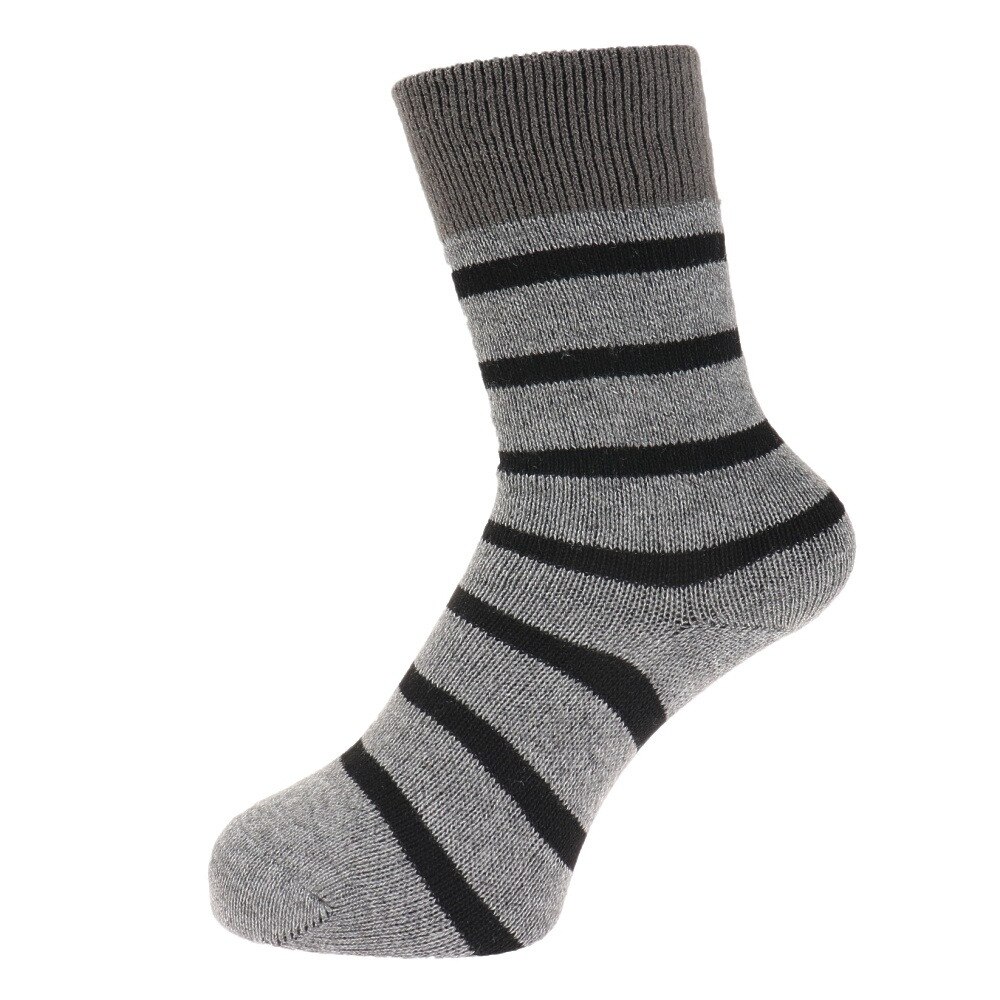 ノーブランド（NO BRAND）（レディース）ヒートクロス 二重編み 2足組ソックス ボーダー 23.0～25.0cm 895NN2OK0407 GRY