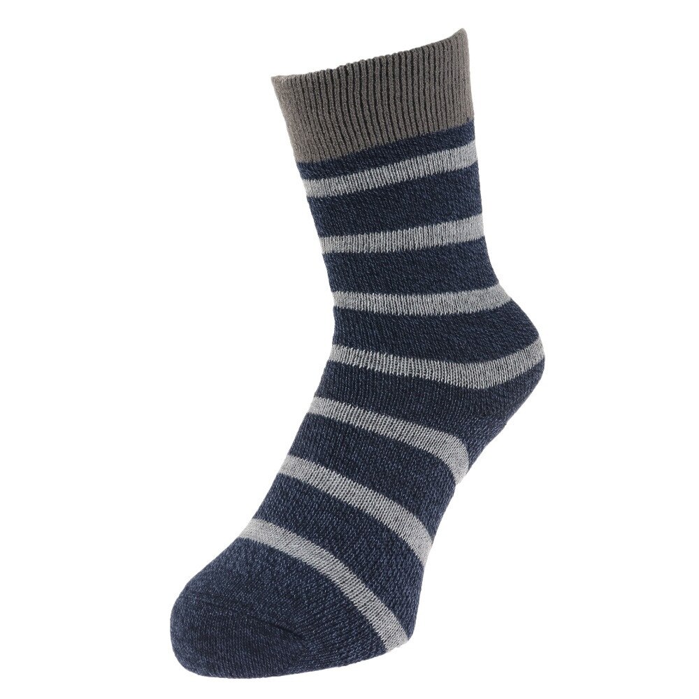 ノーブランド（NO BRAND）（レディース）ヒートクロス 二重編み 2足組ソックス ボーダー 23.0～25.0cm 895NN2OK0407 GRY
