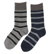 ノーブランド(NO BRAND)(レディース)ヒートクロス 二重編み 2足組ソックス ボーダー 23.0~25.0cm 895NN2OK0407 GRY