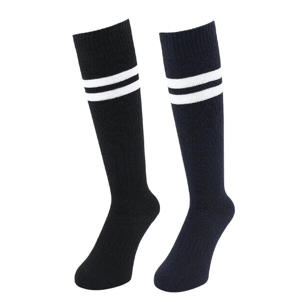 クー（Coo.）（レディース）ヒートクロス クルーソックス 2足組 NVYBLKライン 895Q4GSA0014 NVY22 22-25cm 抗菌防臭