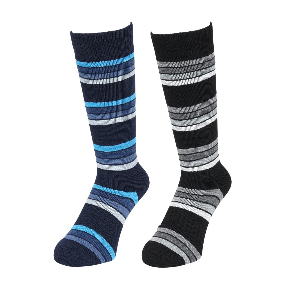 クー（Coo.）（レディース）靴下 クルーソックス HEAT-X 2足組 ネイビー×グレー ボーダー 22.0～25.0センチ 895CO5GSA0062 NVY22