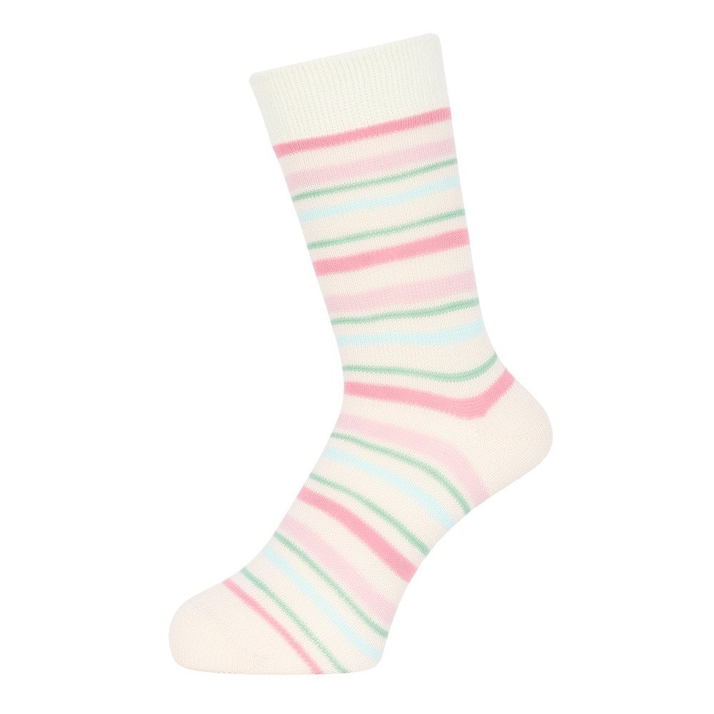 クー（Coo.）（レディース）ミドルソックス ヒートクロス 二重編み ボーダー 2足組 895CO5GSA0101 PNK