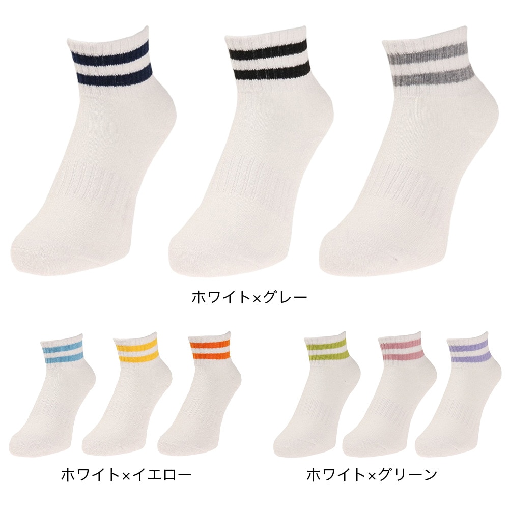 ノーブランド（NO BRAND）（レディース）3足組 2本ライン ショートソックス 895NN2OK4653GRY