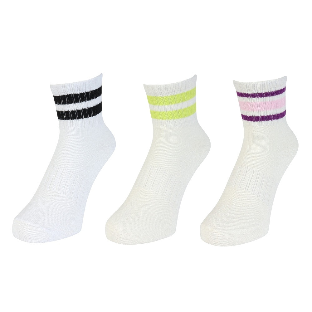 クー（Coo.）（レディース）靴下 アンクル丈ソックス 3足組 NVYPNKLGN 22-25センチ 895CO5GSA0045 NVY ラインソックス 抗菌 防臭 シンプル カジュアル 新調 