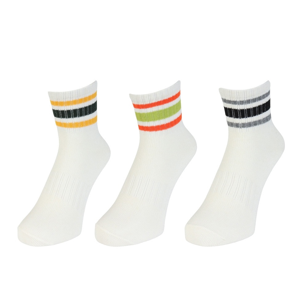 クー（Coo.）（レディース）靴下 アンクルソックス 3足組 LGNGRNNVY 白 22-25センチ 895CO5GSA0046 LGN ラインソックス 抗菌 防臭 シンプル カジュアル 新調 
