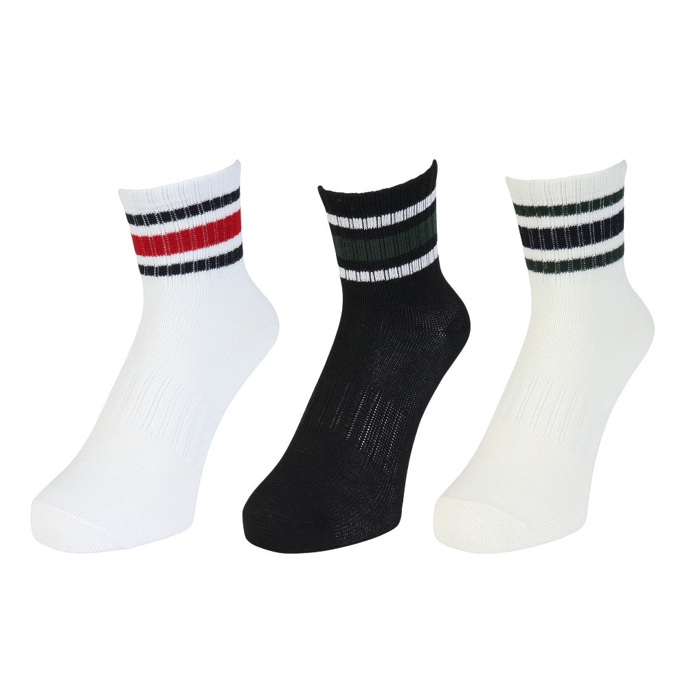 クー（Coo.）（レディース）靴下 アンクル丈ソックス 3足組 BLKWHTOFF 22-25センチ 895CO5GSA0047 BLK ラインソックス 抗菌 防臭 シンプル カジュアル 新調 