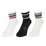(レディース)靴下 アンクル丈ソックス 3足組 BLKWHTOFF 22-25センチ 895CO5GSA0047 BLK ラインソックス 抗菌 防臭 シンプル カジュアル 新調