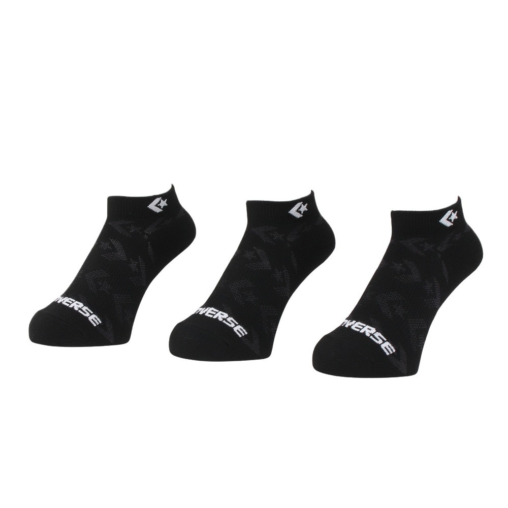 コンバース（CONVERSE）（レディース）アンクルソックス 3足組 メッシュ  黒 23-25センチ 41900031 シンプル スポーツ 部活 学生 私服 新調 衣替え 運動 ギフト プレゼント