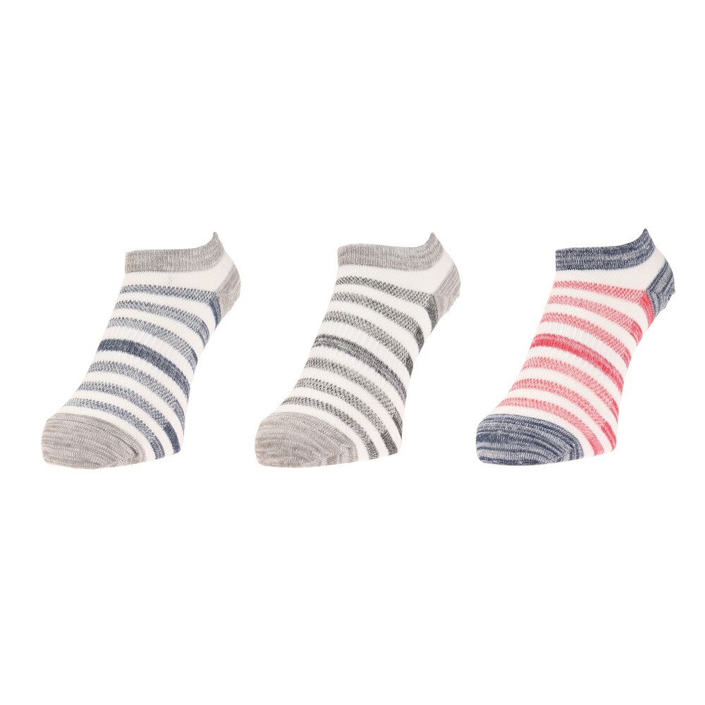 ノーブランド（NO BRAND）（レディース）3足組 ショートソックス ボーダーSI 895NN2OK4675GRY
