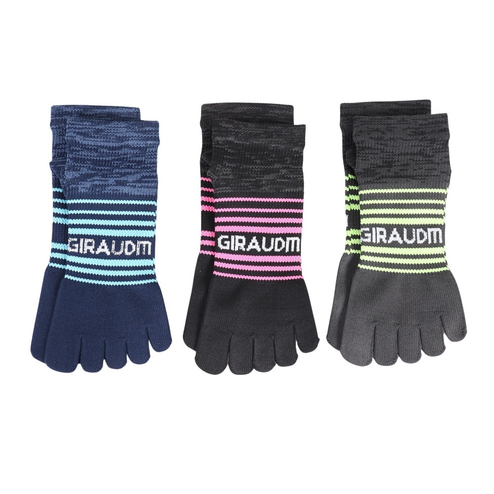 ジローム（GIRAUDM）（レディース、キッズ）ストロング5本指ソックス 3足組 YELBLUPNK SK3S0049-WA894-GROK