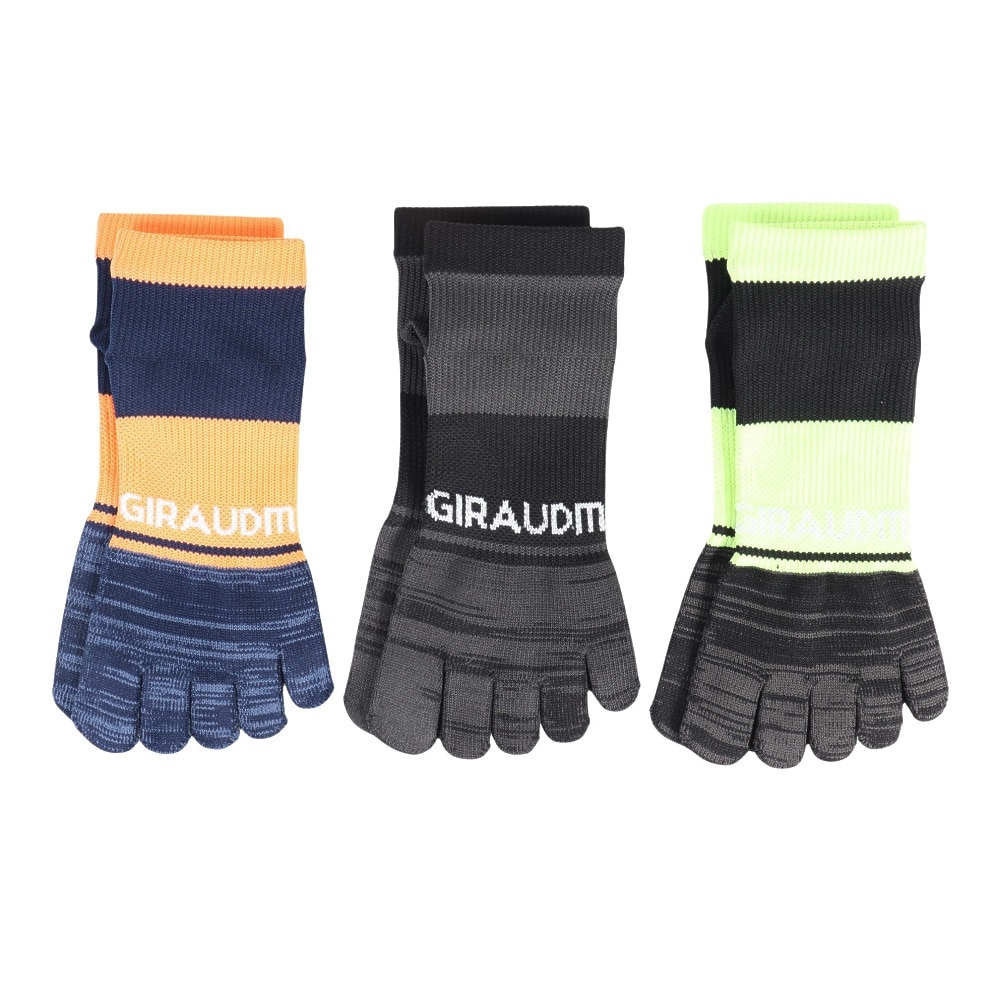 ジローム（GIRAUDM）（レディース、キッズ）ストロング5本指ソックス 3足組 YELORGBLK SK3S0051-WA894-GROK