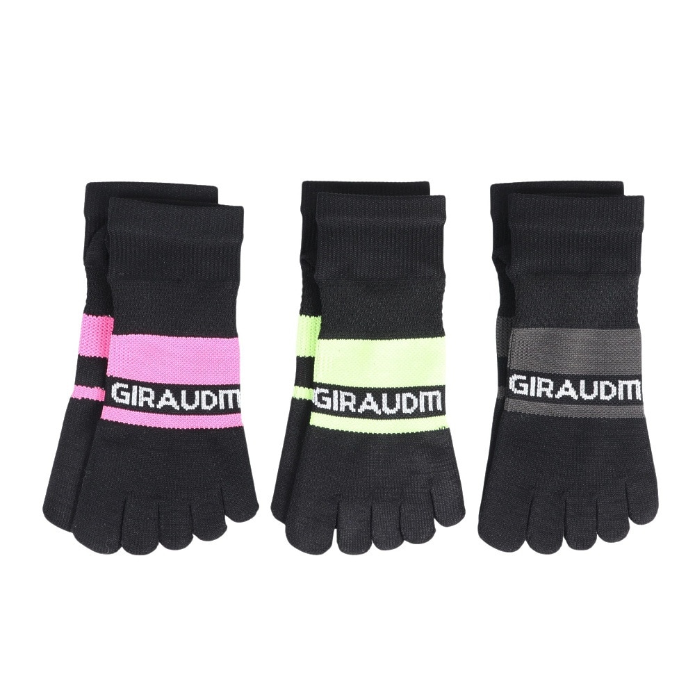 ジローム（GIRAUDM）（レディース、キッズ）デオ5本指ソックス 3足組 YELPNKBLK SK4S0212-WA895-GRYW