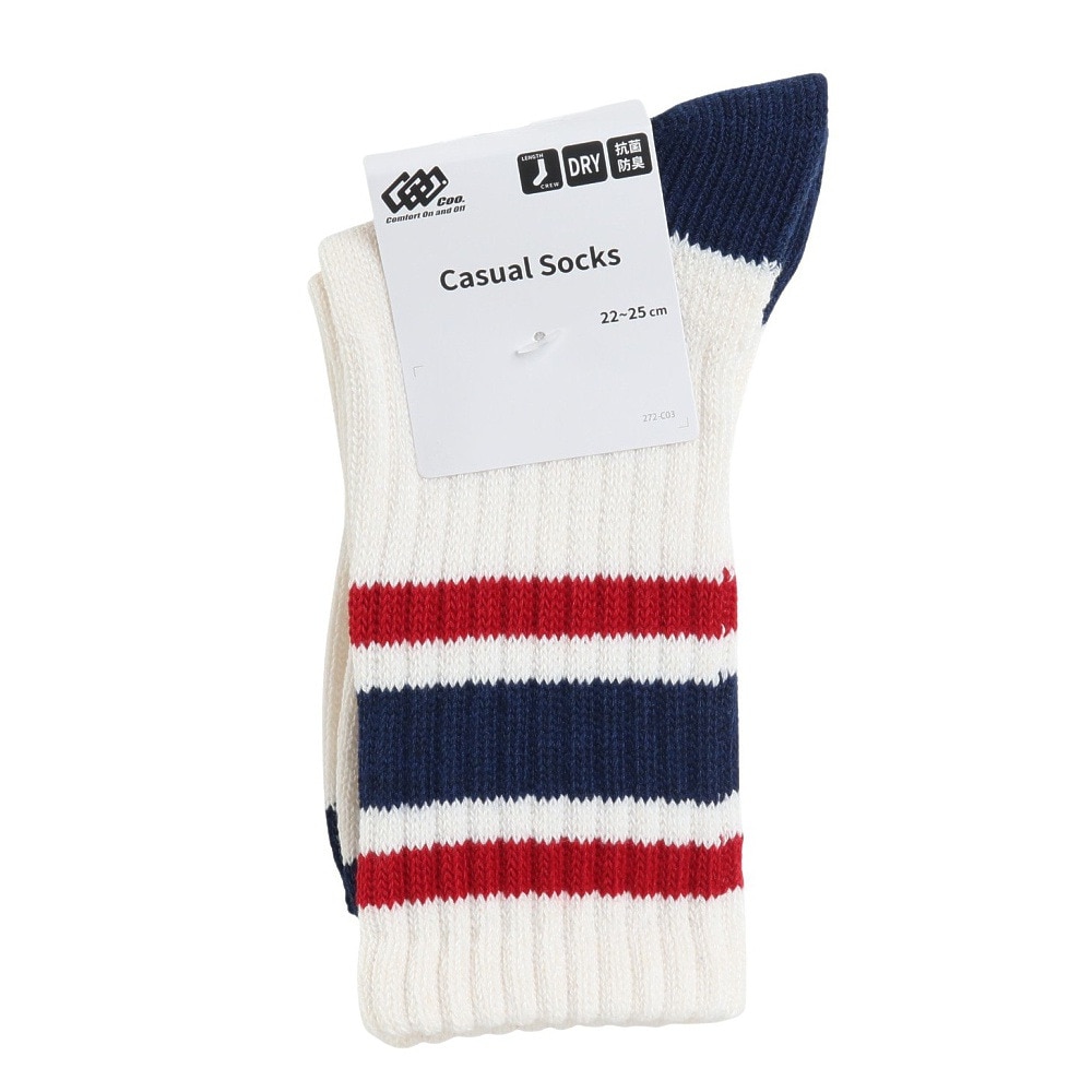 クー（Coo.）（レディース）1足組 クルー丈 ラインソックス 895Q4GSA0032 WHT