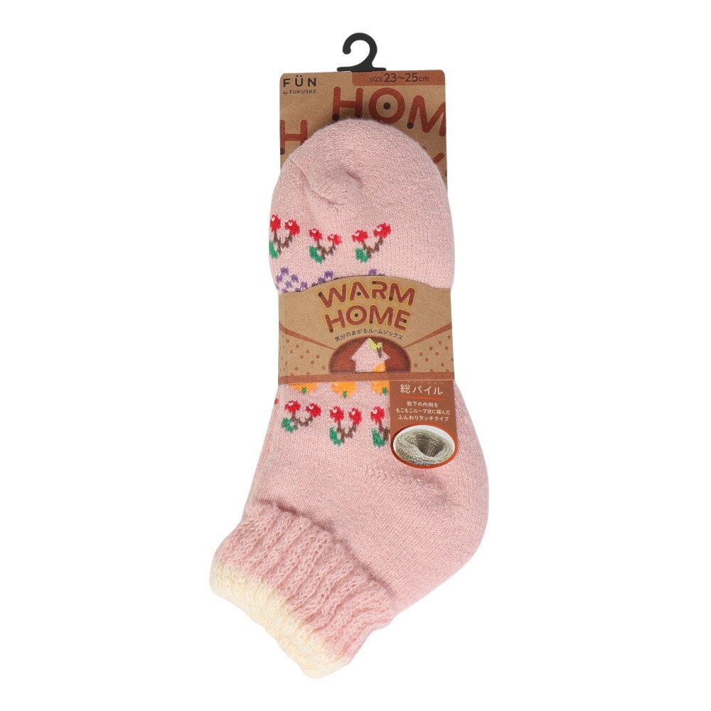 福助（レディース）ルームソックス WARM HOME フルーツ ショート丈 2262-12M PNK ピンク 23cm