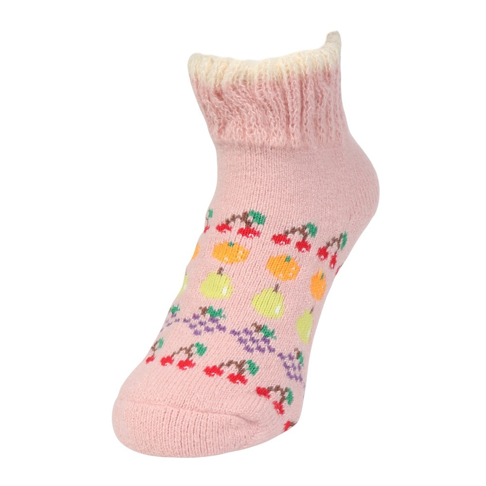 福助（レディース）ルームソックス WARM HOME フルーツ ショート丈 2262-12M PNK ピンク 23cm