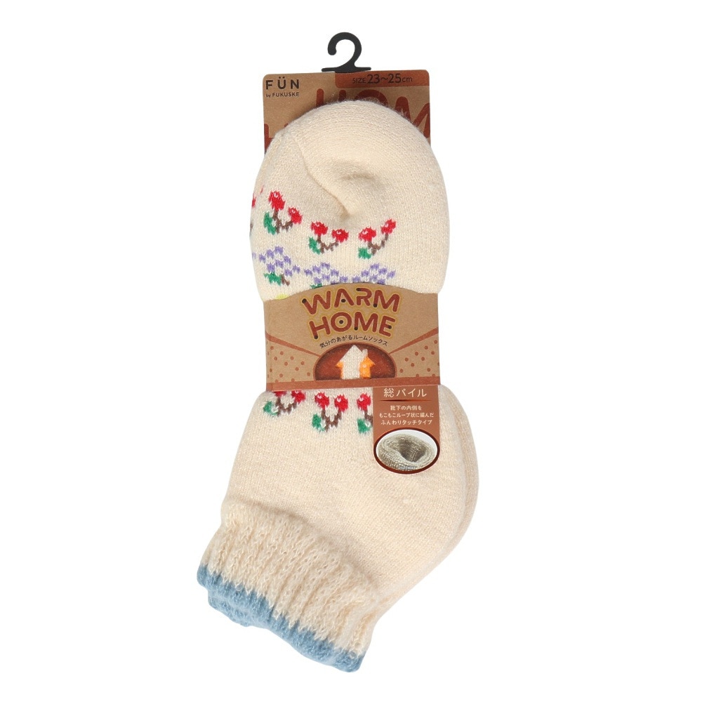 福助（レディース）ルームソックス WARM HOME フルーツ ショート丈 2262-12M WHT クリーム 23cm